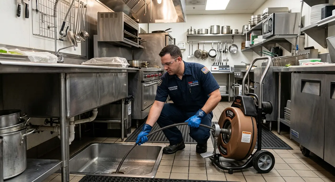 Commercial drain cleaning service in a restaurant kitchen in Schuylkill