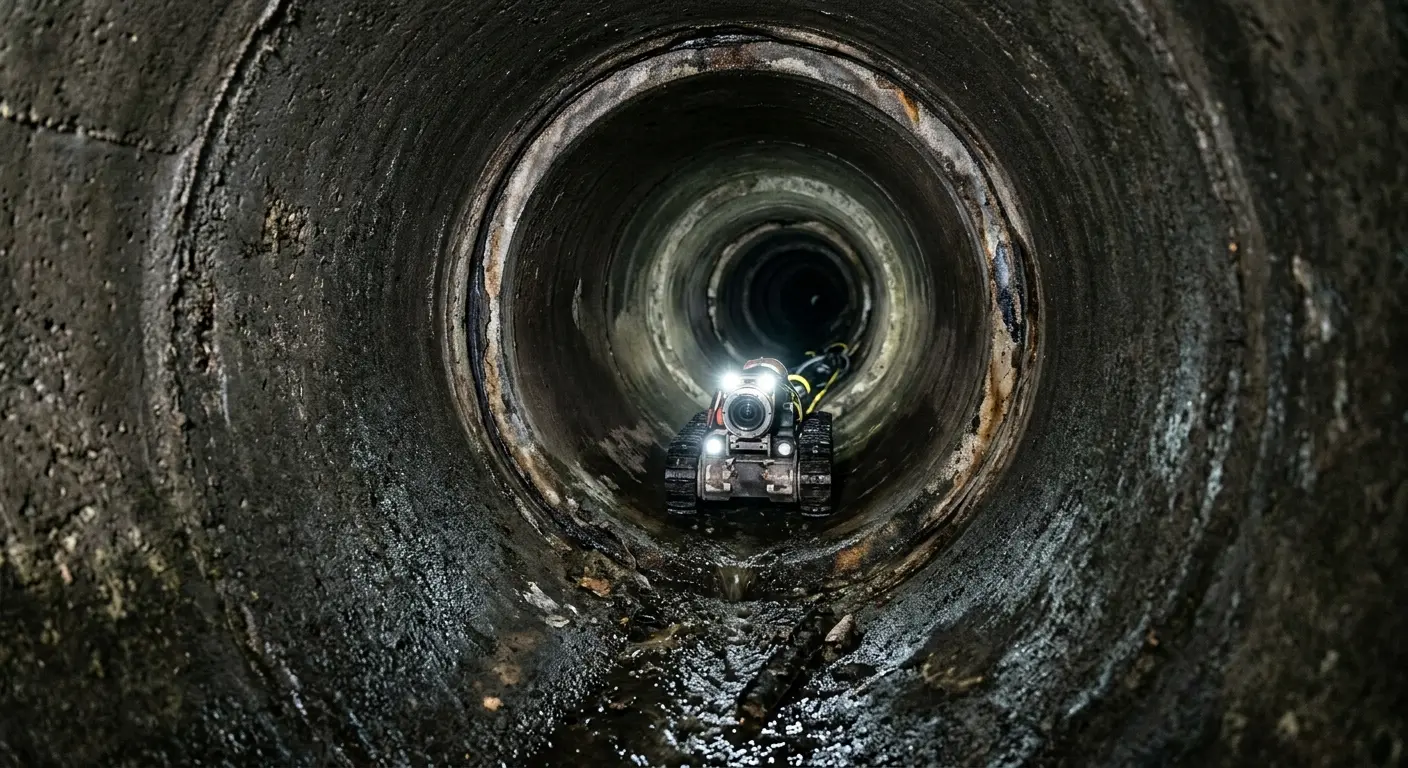 Robotic sewer camera inspecting pipe interior for Sewer Line Repair in Schuylkill